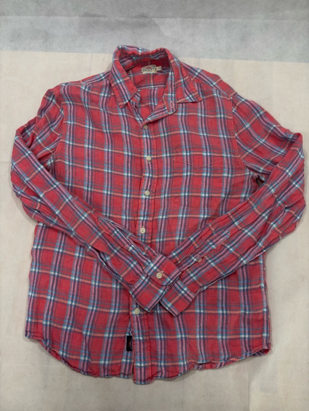Faherty Red and Blue Plaid Casual Button-Down Shirt